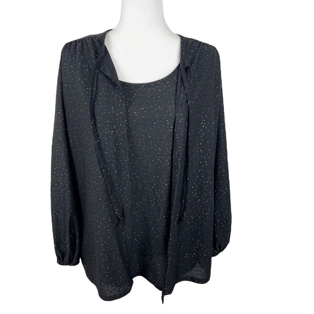 Ample Togs 2 Piece Cardigan Tank Top Set Women Extra Large Black Sparkly Shiny